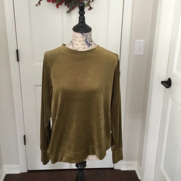 LOU & GREY FOR LOFT OLIVE VELOUR CREWNECK - Picture 1 of 4